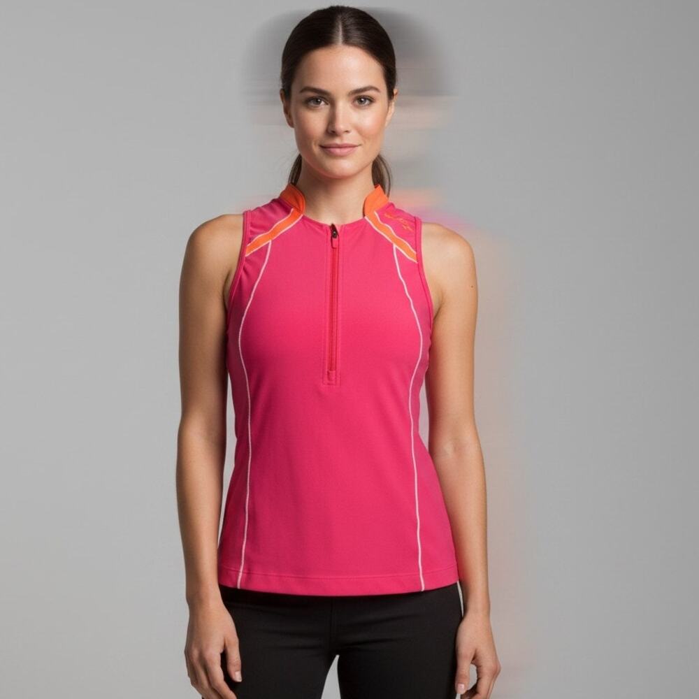 ZOOT 1/2 Zip Cycling Tank Top Built-in-Bra Womens XS Pink Barbiecore Activewear